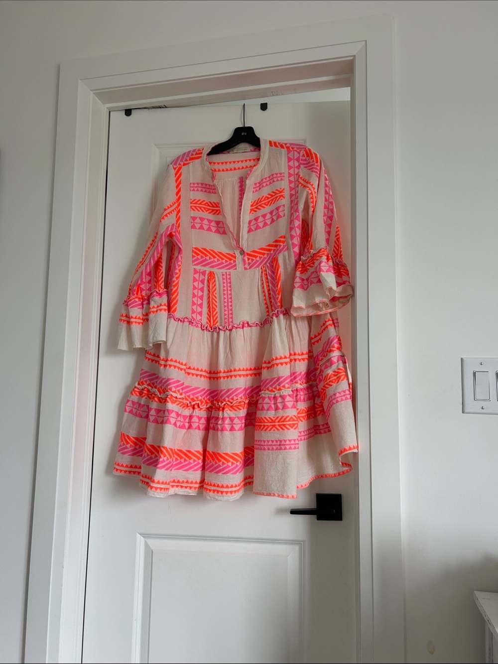 Women's Pink & Neon Orange Printed Tiered Dress